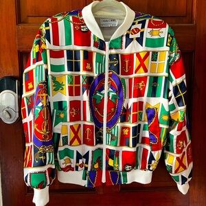 Vintage 80s 90s Casual Corner Nautical Flag Bomber Jacket Retro Windbreaker
